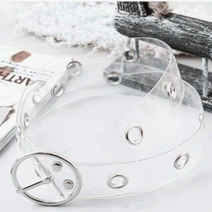Transparent Wide Belt With Round Silver Buckle